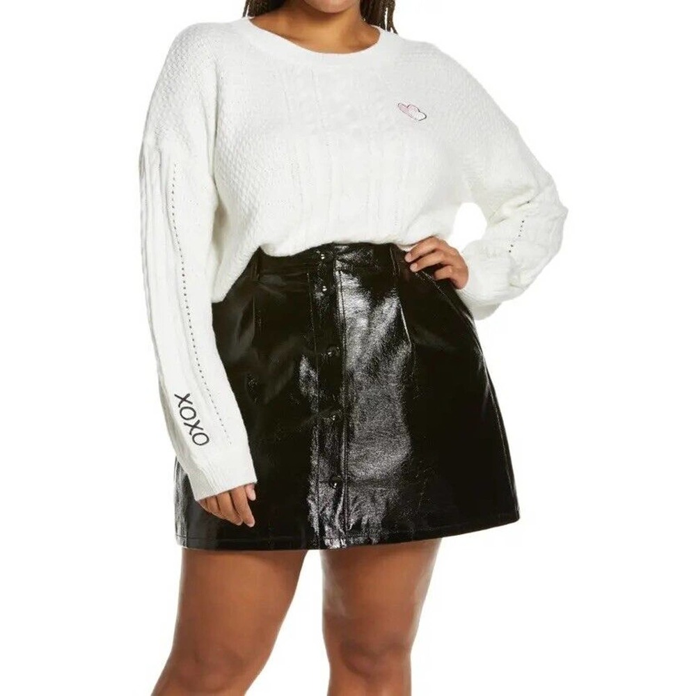 BP Nordstrom NWT Pullover Sweater Ivory Embroidered Heart XOXO Knit Sz 3X 1X